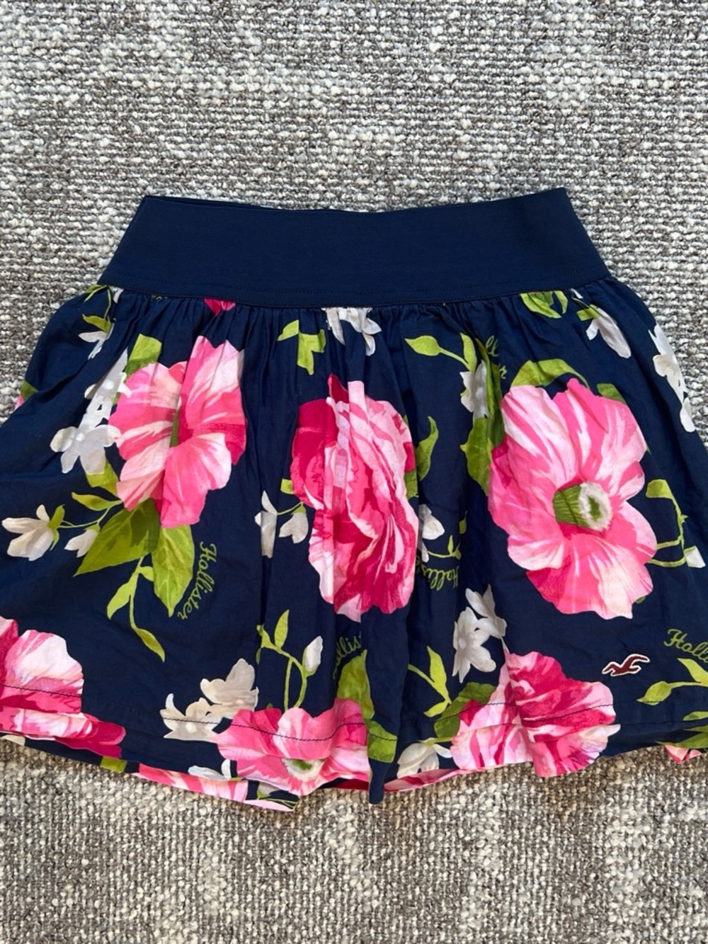 Hollister Navy Skater Skirt with Bright Pink Floral Print